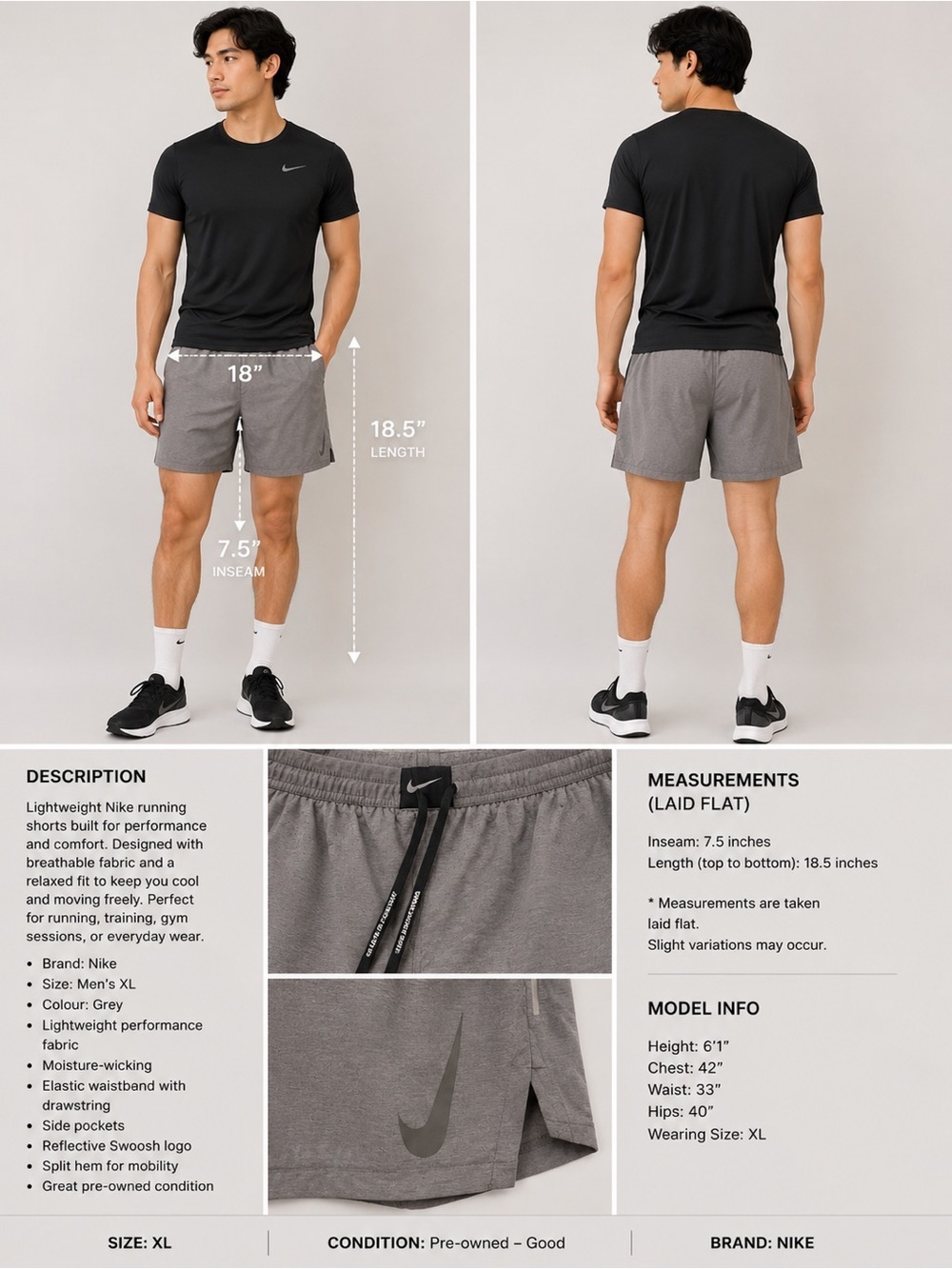 Nike Men's Grey Athletic Running Shorts